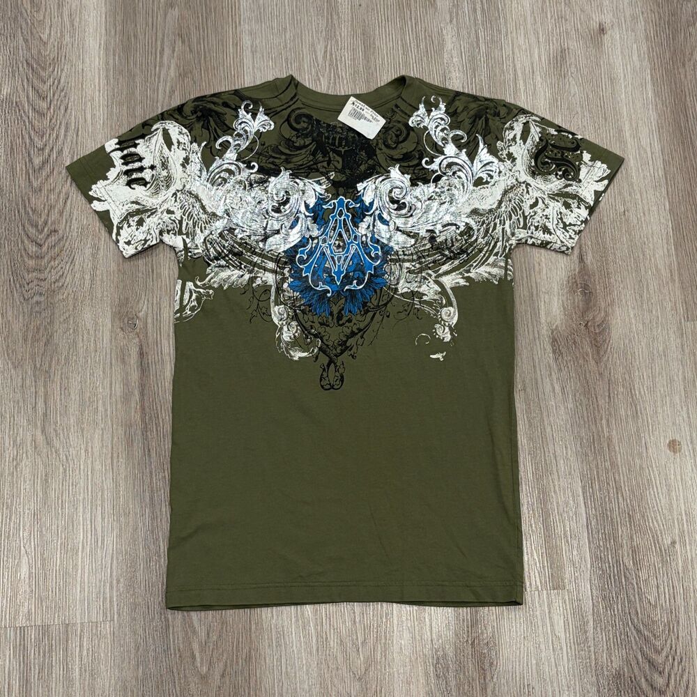 NWT Vintage 00s Y2K Archaic By Affliction T-Shirt Mens Size S Green Grunge Skate